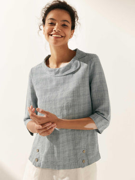 Linen Round Soft-Fold Collar Top LAURA