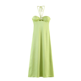 Women Clothing Fashionable Elegant Slim Silk Satin Texture Midi Dress