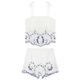 Summer Blended Embroidered Top Casual Shorts Sets