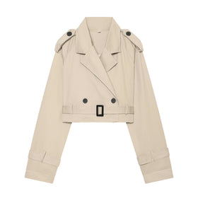 Summer Women Clothes Office Belt Collared Long Sleeve Short Trench Coat