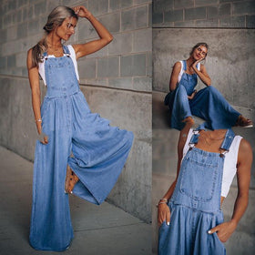 Women’s wide leg denim overalls
