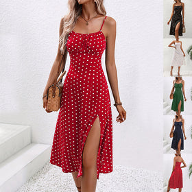 🌸 Women's Polka Dot Suspender Maxi Dress – Summer Elegance with a Flirty Twist