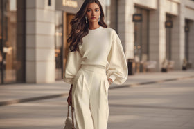 Women’s Round Neck Sweatshirt & Pants Set – Casual Long Sleeve Two-Piece Outfit