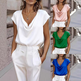 Women's Short-Sleeve Turtleneck Top – Loose Fit Casual Pullover