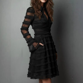 Sexy Sheer Fitted Dress with High Waist & Puff Sleeves