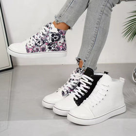 Women's High-Top Canvas Sneakers – Lace-Up Casual Flat Shoes