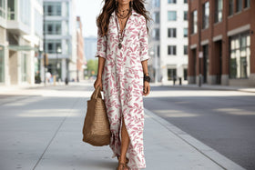 Digital Print Lapel Midi Shirt Dress – 5 Colors, S–3XL