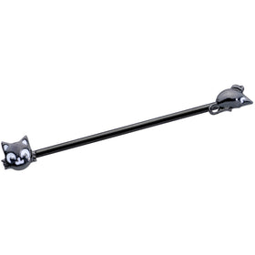 14G Black Cat Mouse Halloween Industrial Barbell 38mm