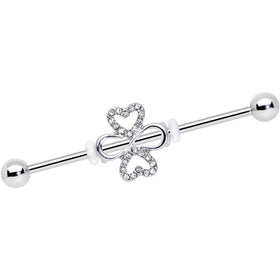 14G Clear Gem Heart Shamrock St Patricks Industrial Barbell 38mm