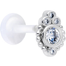 16G 5/16 Clear Gem Flexible Bioplast Teardrop Labret Monroe Tragus