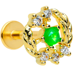 16G 5/16 Green Faux Opal Gold Tone Harvest Wreath Labret Tragus