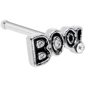 20G 1/4 Clear Gem Black Boo Halloween Nose Bone
