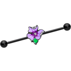 14G Clear Gem Black Iris Flower Industrial Barbell 38mm