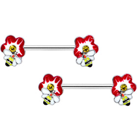 14G 9/16 Yellow Gem Queen Bee Flower Barbell Nipple Ring Set