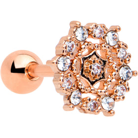 16G 1/4 Clear CZ Gem Rose Gold Tone Geometric Web Tragus Earring
