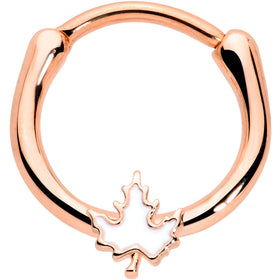 16G 3/8 Rose Gold Tone Fall White Maple Leaf Cartilage Clicker
