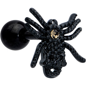 16G 1/4 Yellow Gem Black Spider Halloween Cartilage Tragus Earring