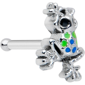 20G 1/4 Black Gem Polka Dot Blue Green Frog Nose Bone