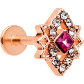 16G 5/16 Red Gem Rose Gold Tone Octogram Star Labret Monroe Tragus