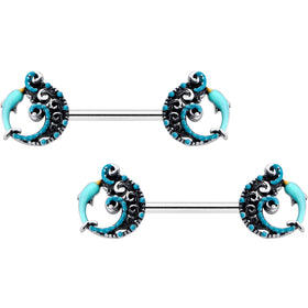 14G 9/16 Leaping Blue Dolphin Barbell Nipple Ring Set