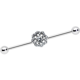 14G Clear Gem Baroque Fabulous Flower Industrial Barbell 38mm