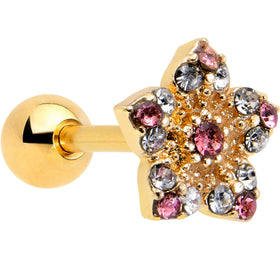 16G 1/4 Pink Clear Gem Gold Tone Texture Star Cartilage Earring