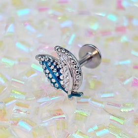 16G 1/4 Lovely Leaves Blue Cartilage Labret