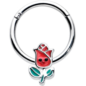 16G 3/8 Sweet Happy Rose Flower Hinged Segment Ring