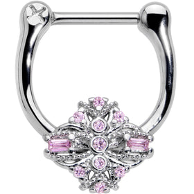16G 5/16 Pink Gem Opulent Cross Cartilage Clicker