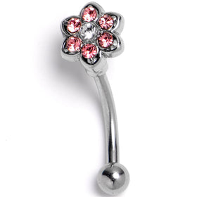 16G 5/16 Pink Radiant Blossom Flower Curved Eyebrow Ring