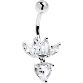 Clear Gem Quartet Heart Dangle Belly Ring