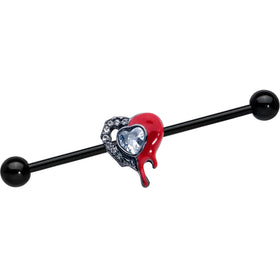 14G Clear Gem Black Bleeding Heart Industrial Barbell 38mm