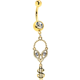 Clear Gem Gold Tone Seeing Money Dangle Belly Ring