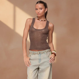 Women's Sequin Deep V-Neck Strappy Tank Top – 3 Colors S–L