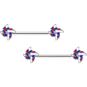 14G 9/16 Patriotic Pinwheel Barbell Nipple Ring Set