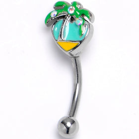 16G 5/16 Aurora Gem Beach Heart Palm Tree Curved Eyebrow Ring
