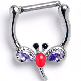 16G 5/16 Purple Gem Embellished Dragonfly Cartilage Clicker