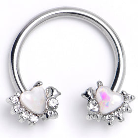 16G 3/8 White Faux Opal Sunny Heart Horseshoe Circular Barbell
