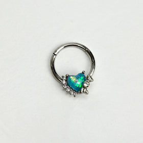 16G 3/8 Green Faux Opal Sunny Heart Hinged Segment Ring