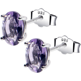 5mm CZ Oval 925 Sterling Silver February Birthstone Stud Earrings
