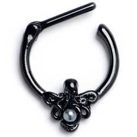 16G 5/16 Black Faux Pearl Treasure Octopus Cartilage Clicker