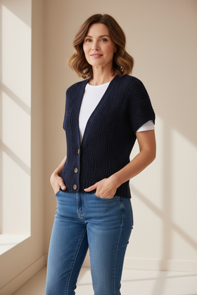 Marble Short Sleeve Knit Cardigan
