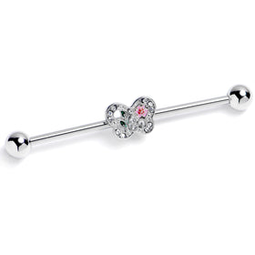 14G Clear Pink Gem Floral Butterfly Industrial Barbell 38mm
