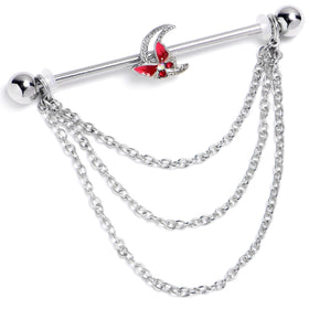 14G Aurora Gem Butterfly Pink Beauty Dangle Industrial Barbell 38mm