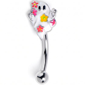16G 5/16 Floral Ghost Halloween Curved Eyebrow Ring