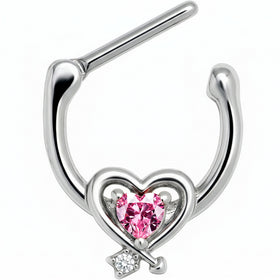 16G 5/16 Pink CZ Gem Wrapped in Heart Cartilage Clicker