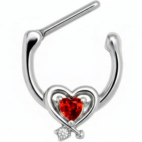 16G 5/16 Red CZ Gem Wrapped in Heart Cartilage Clicker