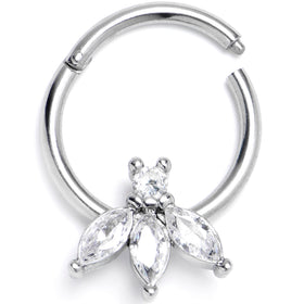 16G 3/8 Clear Gem Fashion Fan Mini Hinged Segment Ring