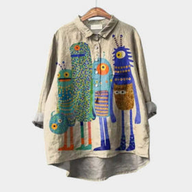 Women’s Relaxed Fit Printed Lapel Casual Shirt