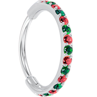 20G Micro Gem Titanium Hinged Nose Hoop - Christmas Nose Ring